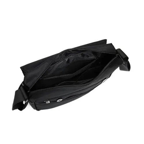  Professional Black Messenger Bag with Adjustable Strap and Multi-Compartment Design